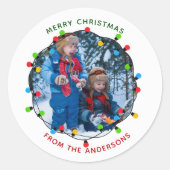 Merry Kerstlampjes Foto rood van Ronde Sticker (Voorkant)
