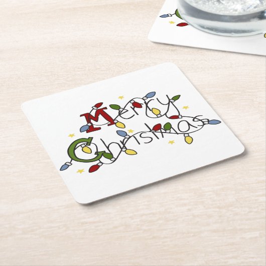 Merry-kerstlampjes Kartonnen Onderzetters (Schuin)