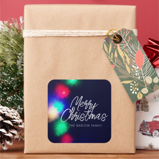 Merry-kerstlampjes Vierkante Sticker (Feestdagen)