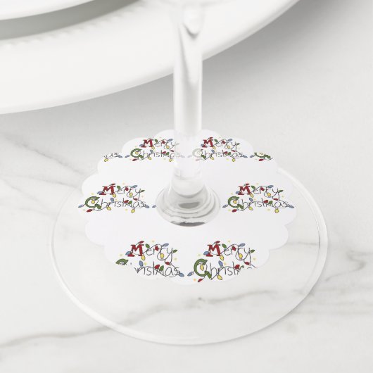 Merry-kerstlampjes Wijnglaslabel (Dichtbij)