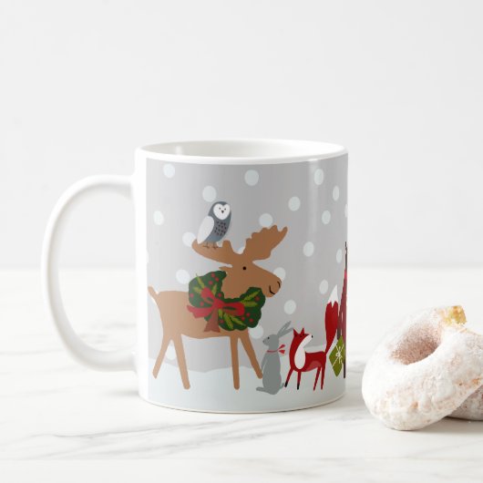 Merry Kerstland Dieren Sneeuw Gepersonaliseerd Koffiemok (Met donut)