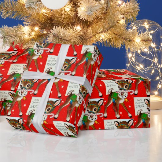 Merry Kerstleraar retro  omslag Cadeaupapier (Feestdagen)