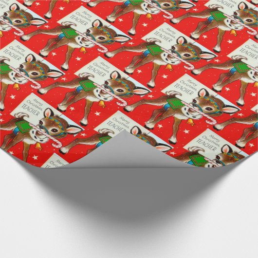 Merry Kerstleraar retro  omslag Cadeaupapier (Hoek)