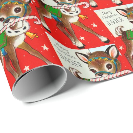 Merry Kerstleraar retro  omslag Cadeaupapier (Rol Hoek)