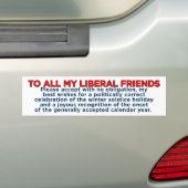 Merry KerstLiberal Friends Bumpersticker (Op auto)