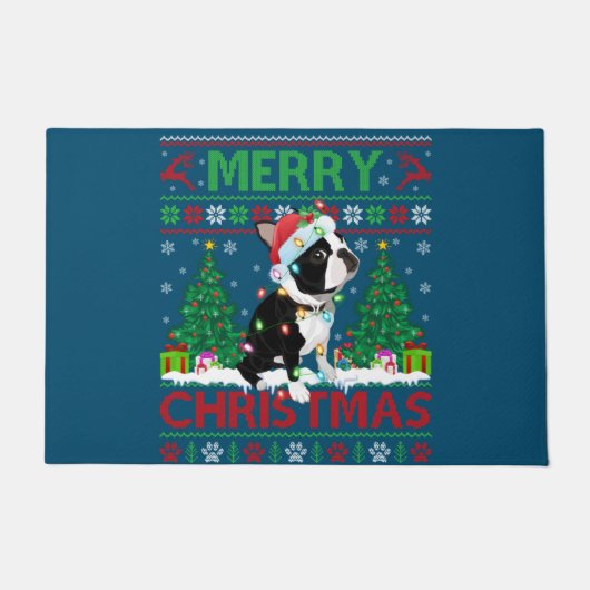 Merry KerstLighting Ugly Boston Terrier Chris Deurmat (Voorkant)