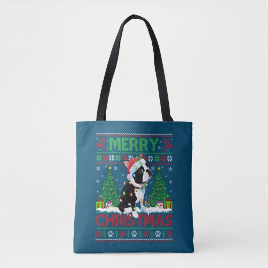 Merry KerstLighting Ugly Boston Terrier Chris Tote Bag (Voorkant)