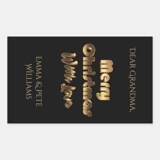 Merry KerstLove Elegant Black Gold Typografie Rechthoekige Sticker (Voorkant)
