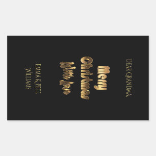 Merry KerstLove Elegant Black Gold Typografie Rechthoekige Sticker