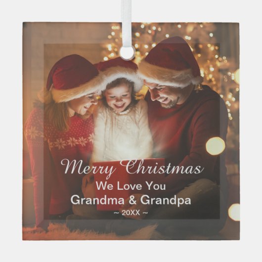 Merry KerstLove Grandma Grandpa Foto Glas Ornament (Voorkant)