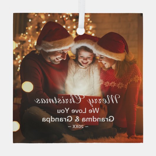 Merry KerstLove Grandma Grandpa Foto Glas Ornament (Achterkant)