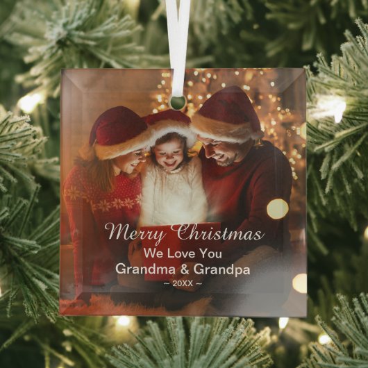 Merry KerstLove Grandma Grandpa Foto Glas Ornament (Insitu)