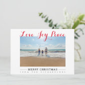 Merry KerstLove Joy Peace Typografie Foto Feestdagenkaart (Staand voorkant)
