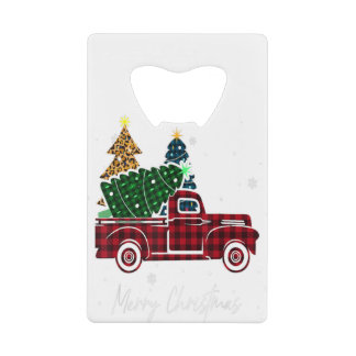 Merry Kerstluipaard Buffalo Truck Tree Pla Creditkaart Flessenopener
