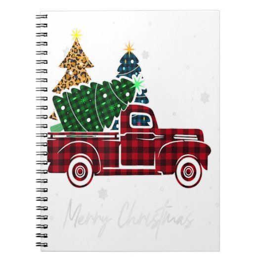 Merry Kerstluipaard Buffalo Truck Tree Pla Notitieboek (Voorkant)