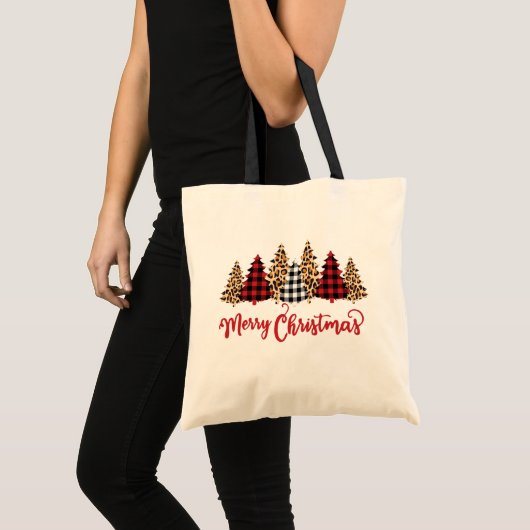 Merry kerstluipaard print speldenbomen modern tote bag (Voorkant (product))