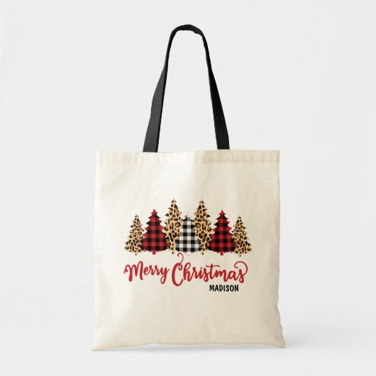 Merry kerstluipaard print speldenboomnaam tote bag (Voorkant)