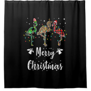 Merry Kerstluipaard Red Green Flamingo Douchegordijn