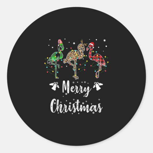 Merry Kerstluipaard Red Green Flamingo Ronde Sticker (Voorkant)