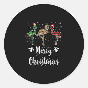 Merry Kerstluipaard Red Green Flamingo Ronde Sticker