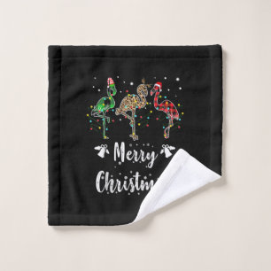 Merry Kerstluipaard Red Green Flamingo Washandje