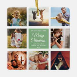 Merry Kerstmam Dusty Green Chic Photo Collage Keramisch Ornament