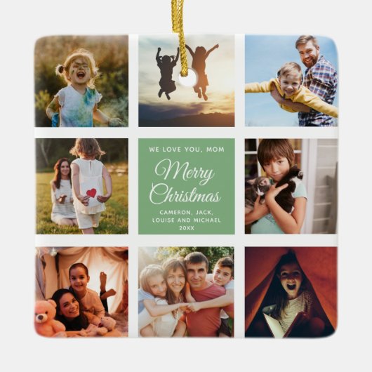 Merry Kerstmam Dusty Green Chic Photo Collage Keramisch Ornament (Voorkant)