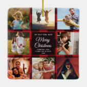 Merry Kerstmam Rood Gezin Foto Collage Keramisch Ornament (Achterkant)