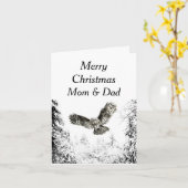 Merry Kerstmam Winter Forest Owl Kaart (Gele Bloem)