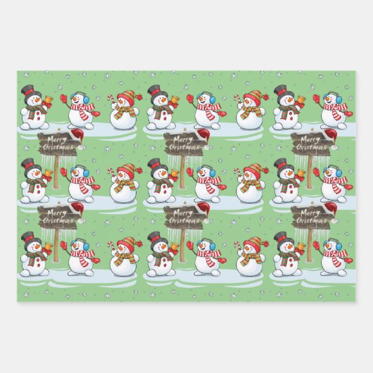 Merry Kerstman Santa Hat Pattern Inpakpapier Vel (Voorkant 3)