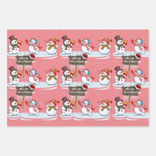 Merry Kerstman Santa Hat Pattern Inpakpapier Vel (Voorkant 2)