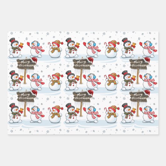 Merry Kerstman Santa Hat Pattern Inpakpapier Vel (Voorkant)