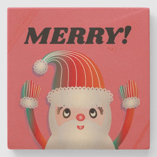 MERRY! KERSTMAN ZANDSTENEN COASTERS STENEN ONDERZETTER (Voorkant)