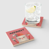 MERRY! KERSTMAN ZANDSTENEN COASTERS STENEN ONDERZETTER (Zijkant)