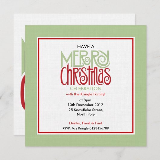 Merry kerstmargarita groene viering uitnodiging (Voorkant / Achterkant)