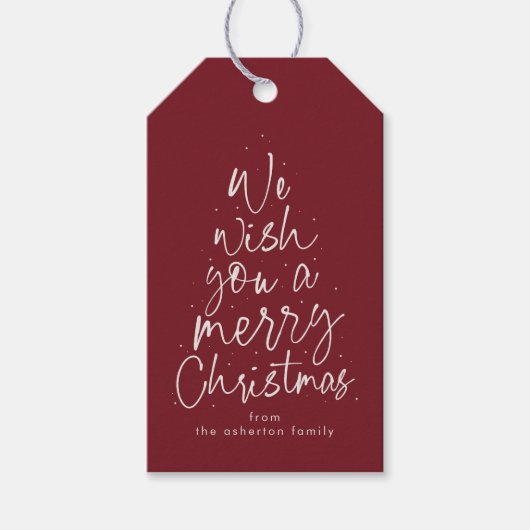 Merry kerstmaroon houndstooth gepersonaliseerd cadeaulabel (Voorkant)