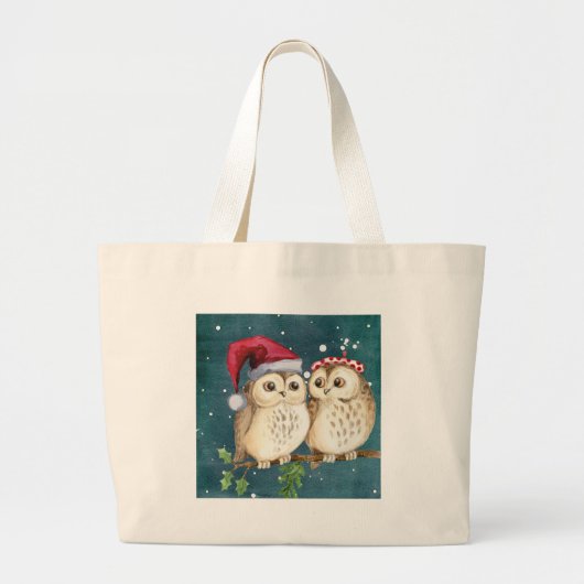 Merry-Kerstmas Owls Grote Tote Bag (Voorkant)