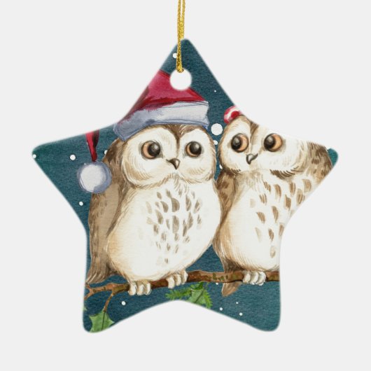 Merry-Kerstmas Owls Keramisch Ornament (Voorkant)