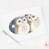 Merry-Kerstmas Owls Ovale Sticker (Envelop)