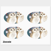 Merry-Kerstmas Owls Ovale Sticker (Vel)