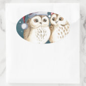 Merry-Kerstmas Owls Ovale Sticker (Tas)