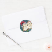 Merry-Kerstmas Owls Ronde Sticker (Envelop)