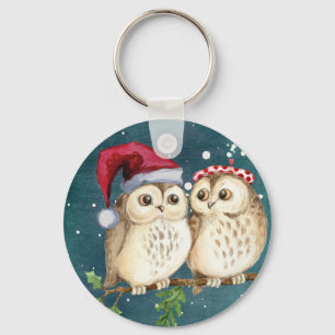 Merry-Kerstmas Owls Sleutelhanger