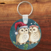 Merry-Kerstmas Owls Sleutelhanger (Voorkant)