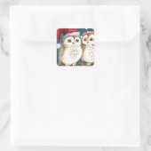 Merry-Kerstmas Owls Vierkante Sticker (Tas)