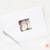Merry-Kerstmas Owls Vierkante Sticker (Envelop)