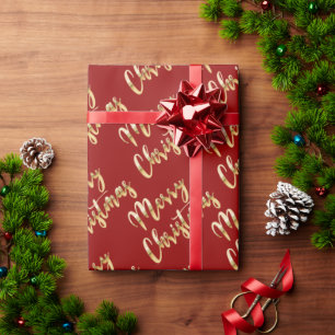Merry Kerstmetallic Gold script rood Cadeaupapier
