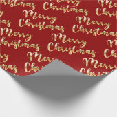 Merry Kerstmetallic Gold script rood Cadeaupapier (Hoek)