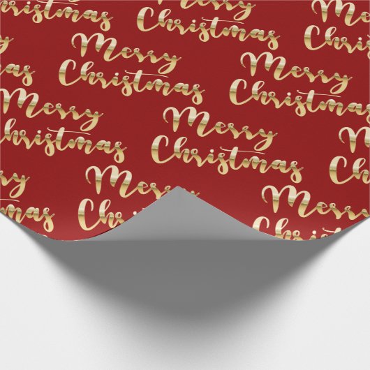 Merry Kerstmetallic Gold script rood Cadeaupapier (Hoek)
