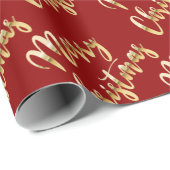 Merry Kerstmetallic Gold script rood Cadeaupapier (Rol Hoek)